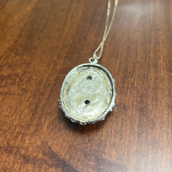 Vintage Silver Pendant Necklace with Jade Colored Stones, EUC - Picture 4 of 4